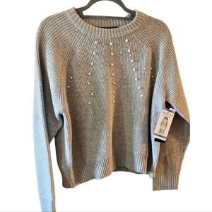 French Connection Light Gray Sweater with Pearl Details